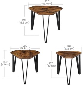 ELDUR 3 darabos oldalsó asztal szett barna/fekete