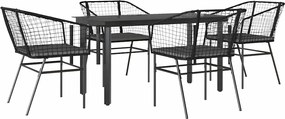vidaXL 5 részes fekete polyrattan üveg kerti étkezőgarnitúra párnákkal