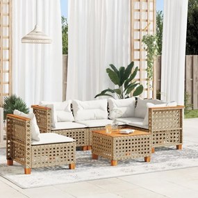 6 részes bézs polyrattan kerti ülőgarnitúra párnával