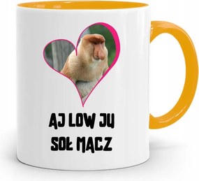 Bögre Sárga Hordozó Janusz Aj Low Ju Só Máz Nyomtatott Fotóval