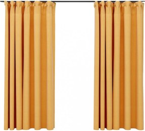 2 db sárga vászonhatású sötétítőfüggöny kampókkal 140 x 175 cm