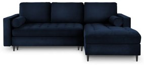 Santo kék kinyitható bársony sarokkanapé, jobb oldali - Milo Casa