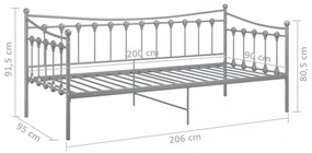 szürke fém kanapéágykeret 90 x 200 cm