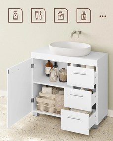 Mosdó alatti szekrény, fürdőszobai szekrény 3 nagy fiókkal, 30 x 70 x 64 cm, fehér