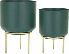 Virágtartó Fedél Kerek Fém Állványon Fedél Szett 2db Zöld