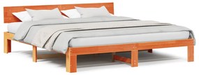 Ágykeret Fejvéggel Gyantázott Barna 200x200 cm Tömör Fenyőfa