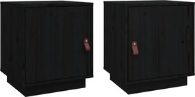 vidaXL 2 db fekete tömör fenyőfa éjjeliszekrény 40 x 34 x 45 cm