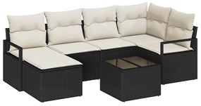 vidaXL Kanapé Szett 7 pcs Fekete polirattan