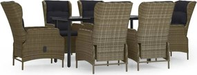 vidaXL 7 részes barna polyrattan kerti étkezőgarnitúra