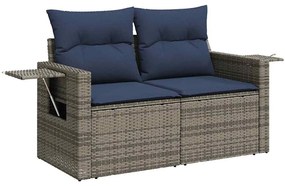 5 részes szürke polyrattan akácfa kerti kanapészett párnákkal