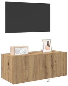 LED világítással ellátott TV fali szekrény, kézműves tölgy, 80x35x31 cm