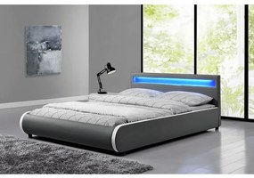 Franciaágy RGB LED világítással, szürke, 180x200, DULCEA
