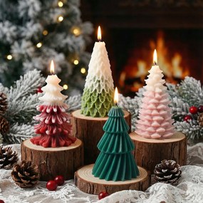 4 darabos gyertya szett, karácsonyi ajándék, karácsonyfa színátmenetes