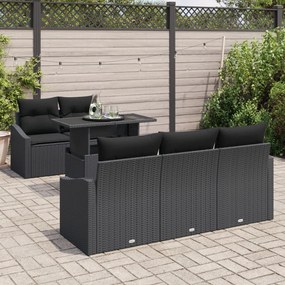 6 részes kerti kanapé szett párnákkal - fekete fonott műrattan