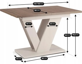 Modern bővíthető étkezőasztal CLARK 120–160 cm dió kasmír