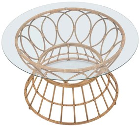 Natúr színű kerek dohányzóasztal üveg asztallappal ø 75 cm Panama – Mauro Ferretti