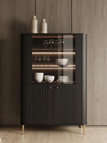 Vesper négyajtós vitrin 103 cm - fekete / arany lábak