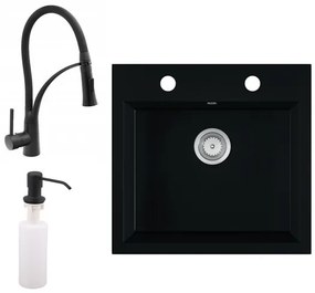 Gránit mosogató EOS Como + kihúzható zuhanyfejes Duo-Flex csaptelep + adagoló (matt fekete)