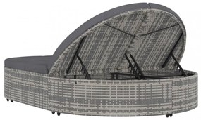 2 személyes szürke polyrattan kerti napozóágy párnával