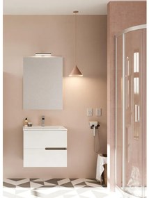 Eva 60cm-es 2 fiókos fürdőszobaszekrény fényes fehér &amp; füstölt tölgy + mosdó