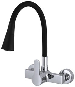 Gamma Flex 3000, falra szerelhető mosogató csaptelep rugalmas karral, fekete-króm, GMA-BFXS-3000BK