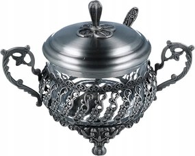 Cukortartó ezüst, ón bevonatú kanállal