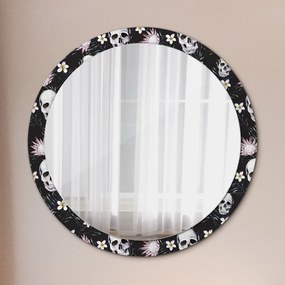 Kerek tükör fali dísz Koponya virágok fi 100 cm