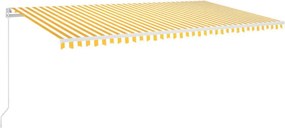 vidaXL sárga és fehér kézzel kihúzható LED-es napellenző 600 x 350 cm