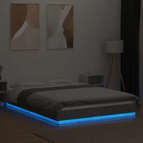 betonszürke szerelt fa ágykeret LED-del 120 x 190 cm