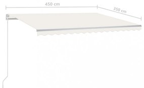 krémszínű kézzel kihúzható napellenző póznákkal 4,5 x 3,5 m