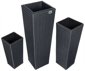 Casaria® 3 db polirattan virágcserep készlet - fekete