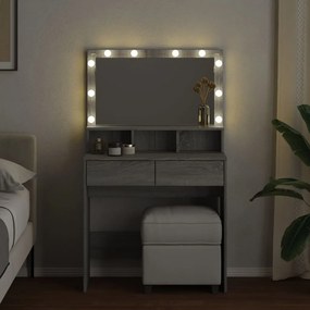 szürke sonoma színű fésülködőasztal LED-del 80 x 41 x 134,5 cm
