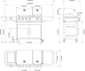 Avenberg LINCOLN Gázgrill rozsdamentes acélból és oldalsó + INFRA égővel