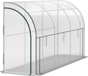 Outsunny Üvegház Roló Ajtóval, Télen is Használható Acél Vázszerkezet a Balkorra, Kertbe, Paradicsomház UV Védelemmel 300x80x157cm Zöldség- és Virág Ü