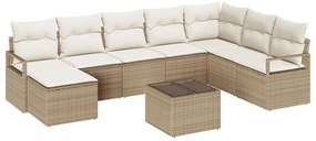 9 darabos kertkanapé szett párnákkal barna poli-rattan, 2 személyes kertkanapé párnákkal bézs poli-rattan