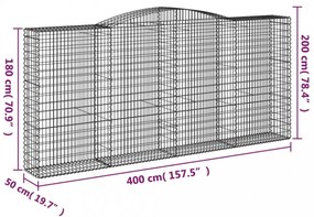 4 db íves horganyzott vas gabion kosár 400x50x180/200 cm