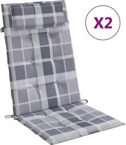 vidaXL 2 db szürke kockás oxford-szövet magas háttámlájú székpárna