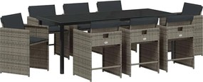 vidaXL Kert étkező szett 9 pcs Szürke polirattan