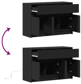 fekete szerelt fa TV-szekrény LED-ekkel 91 x 34 x 61 cm