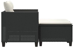 2 személyes fekete polyrattan kerti kanapé zsámollyal