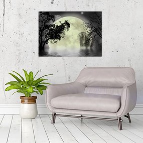 Kép - Telihold a felszín felett, fekete-fehér változat (70x50 cm)