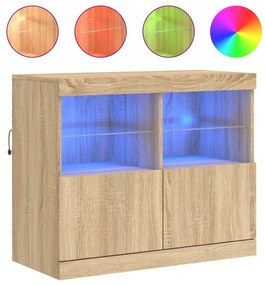 sonoma tölgy színű tálalószekrény LED-ekkel 81 x 37 x 67 cm