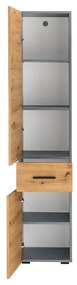 Natúr színű magas keskeny fürdőszoba szekrény tölgyfa dekorral 180x35 cm Malika – Støraa