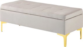 HOMCOM Bársonyos Kárpitozott Tároló Pad, Gombos Hátlappal és Arany Lábakkal, 120x44x44,5cm, Világosszürke | Aosom