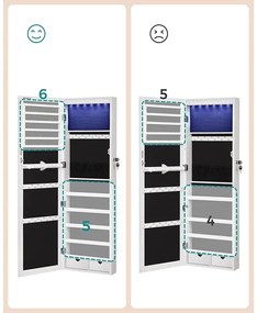 LED ékszertartó falra vagy ajtóra szerelhető, fehér