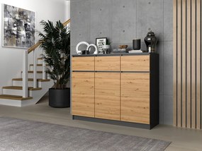 Riano MIX 3D3S komód, 120x97x40 cm, antracit-tölgy