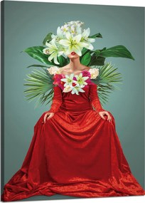 Vászonkép Piros Ruha Nő Virágok 50x70 cm Ajándéknak is tökéletes