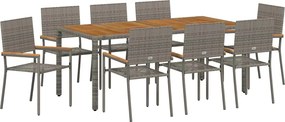vidaXL Kert étkező szett 9 pcs Szürke polirattan