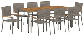 vidaXL Kert étkező szett 9 pcs Szürke polirattan