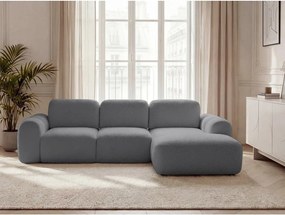 Szürke buklé kinyitható-tárolóhelyes sarokkanapé (jobb oldali-heverő résszel) Montaigne – Bobochic Paris